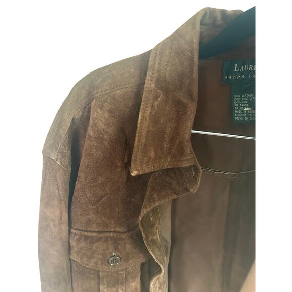 Vintage Lauren Ralph Lauren Brown Suede Leather Short Jacket Large - Picture 3 of 8